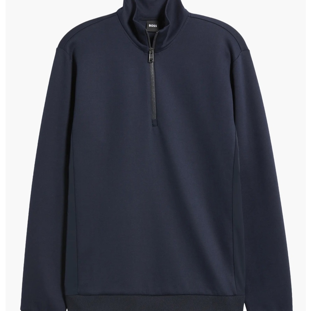 BOSS Sidney Quarter Zip Pullover - Navy Blue - Medium